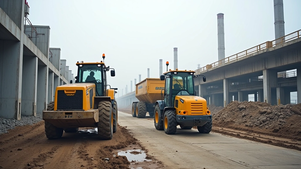 Baustelle mit Baumaschinen und Infrastrukturprojekt, modernes öffentliches Bauprojekt